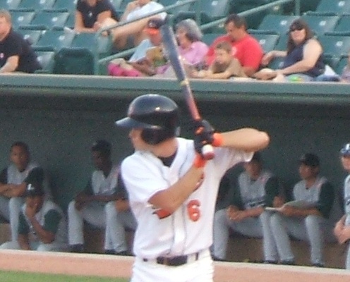 Shorebird infielder Blake Davis in his first pro at-bat July 11.